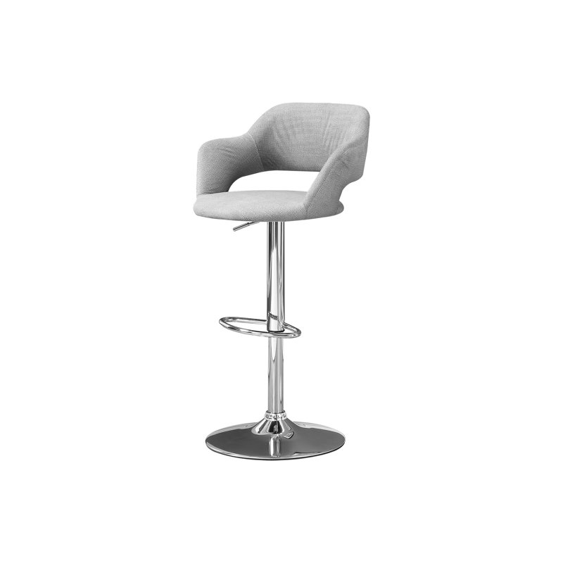 Modern Grey Fabric Bar Stool - Metal, Adjustable Height, Swivel In Design Fabric,