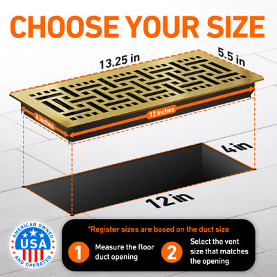 4X12 Floor Vent Covers Floor Register with Mesh Cover Trap, Heat and Air, Walkable Metal Floor Vent for HVAC Duct, Basketweave, Polished Brass