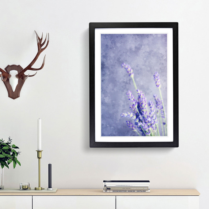 Pretty Purple Lavender - Picture Frame Painting Print, Black Framed, 45cm H x 33cm W x 2cm D