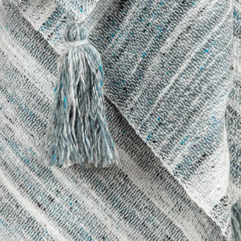 Recycled Hand Woven Throw Blanket, Gray/Teal