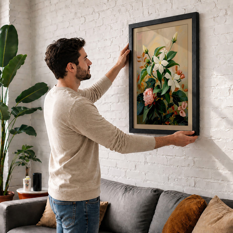 White Lilies With Roses Botanical - Print, A1 - 84.1 x 59.4 cm, Black