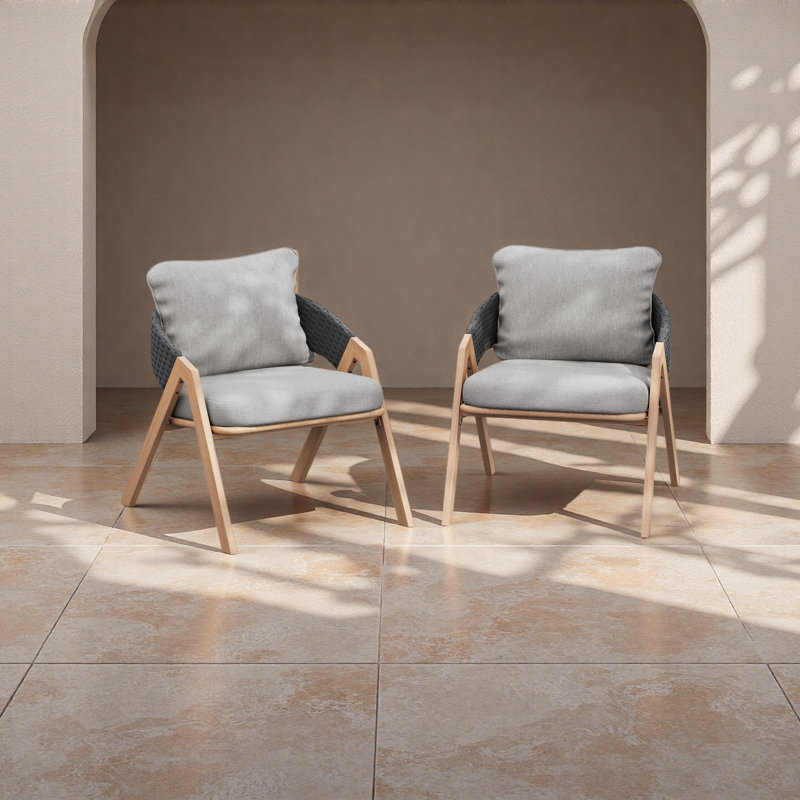 Chaise de patio avec coussins (ensemble de 2), Gris