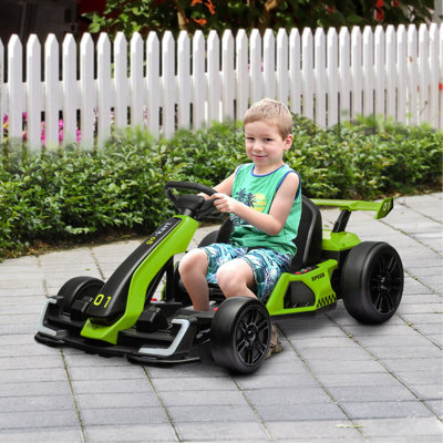 Aosom  24V 7.5 MPH Electric Go Kart with Adjustable Seat, Drifting Car Battery Powered Ride on Toy Outdoor with Slow Start, Button Start, Music, Honking Horn, Lights, for 6-12 Years Old