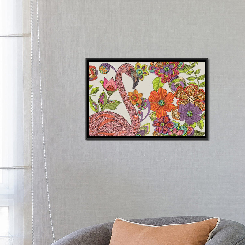 Flamant rose par Valentina Harper - impression sur toile tendue, H 18 po x l 26 po x P 1,5 po, Toile encadrée noire