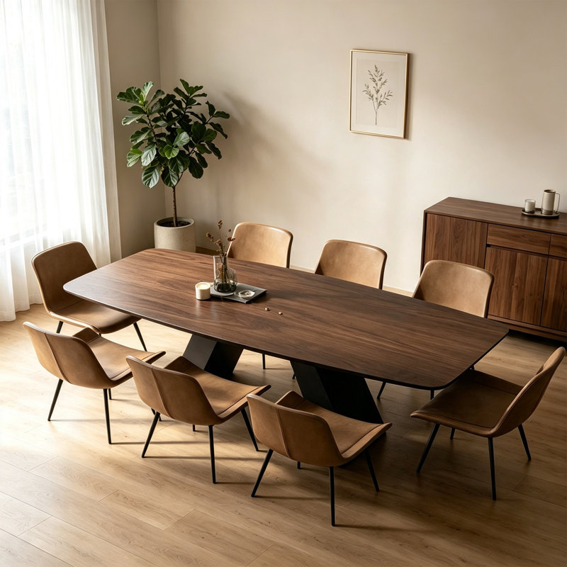 Modern Nut-brown Rectangle Solid Wood Dining Table, 29.52" H x 86.61" W x 35.43" D