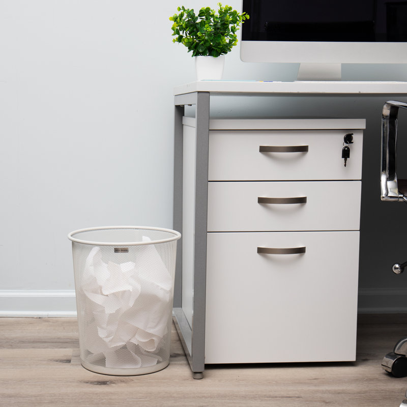 White Stainless Steel Mesh Office Trash Can