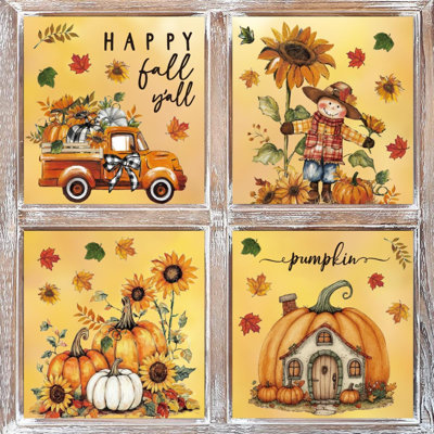 36 pièces d'autocollant de fenêtre d'automne, épouvantail, tournesol, citrouille, maison de camion, articles de fête, décoration de vitrine