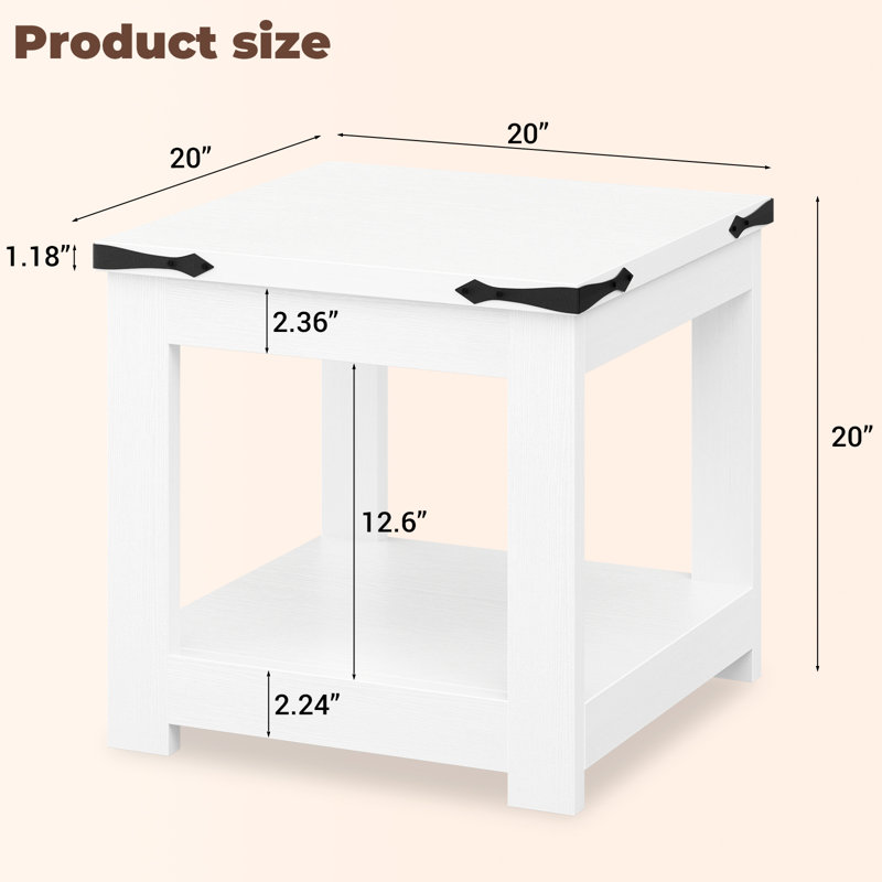 20x20 Inch Square End Table, White