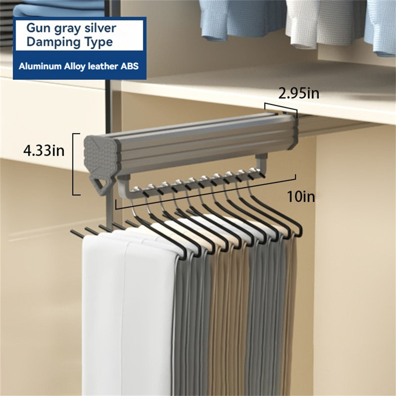 Porte-pantalons rétractable avec rail coulissant, H 4,33 po x l 2,95 po x P 10 po