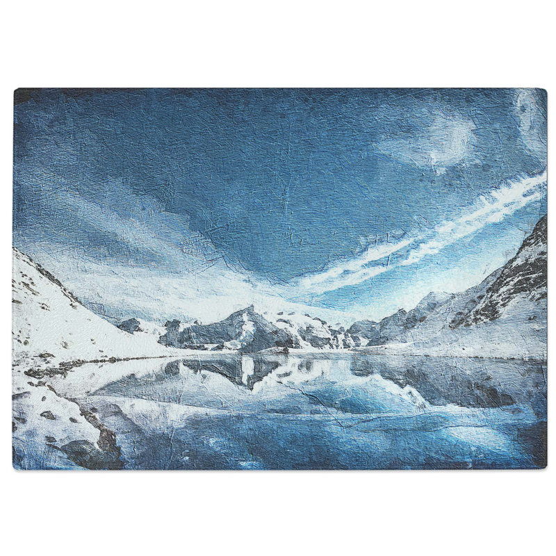 Tempered Glass Winter Mountain Reflection Cutting Board, 28.5 cm W x 20 cm L