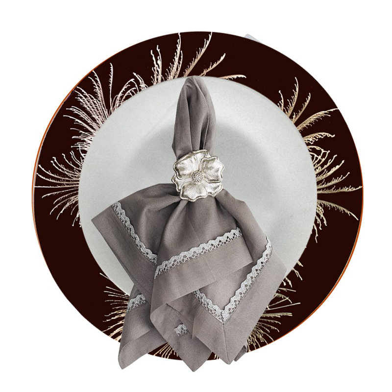 Silver Three Feathers Round Placemat With Burgundy Background