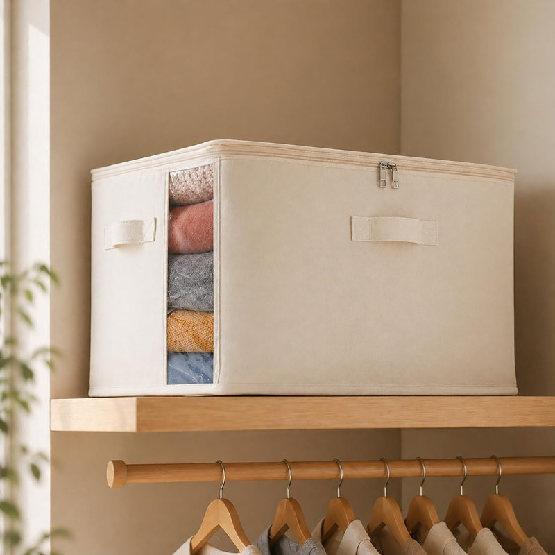 Paquet de 4 grands sacs de rangement en toile avec fermetures à glissière doubles et trois poignées pour l'organisation de placards