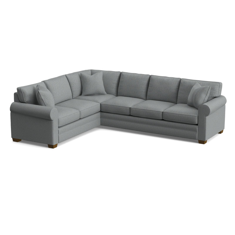 Bedford Upholstered L-Sectional, Havana Finish, Light Blue Performance Fabric; 0851-55, Left Hand Facing
