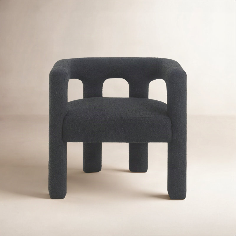 Aruna Solid Boucle Dining Arm Chair, Black Boucle