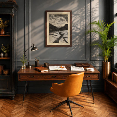 Moon Over Still Water Scandinavian - Framed Print