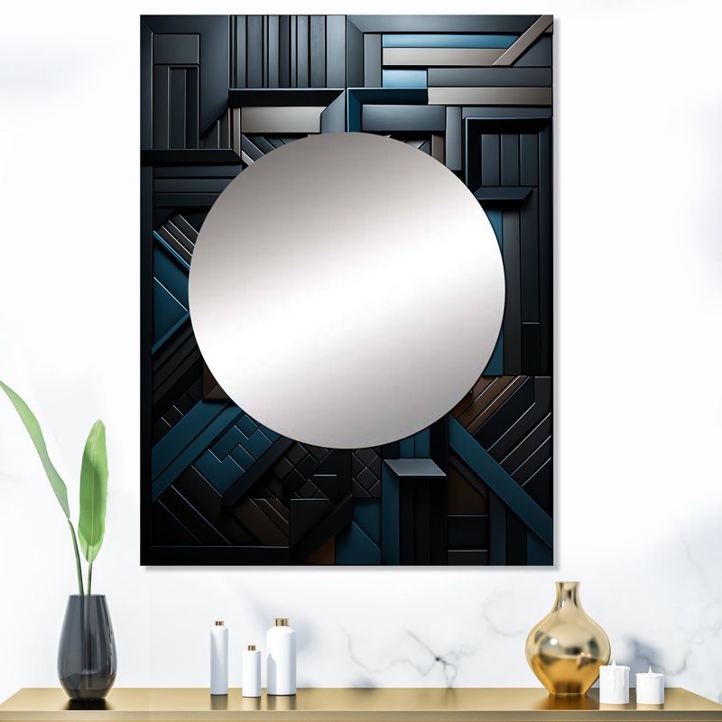 Zanoah Onyx Opulence Vector - Abstract Shapes Unique Wall Mirror, Black Mirror, Printed Metal Art, 40" x 30"