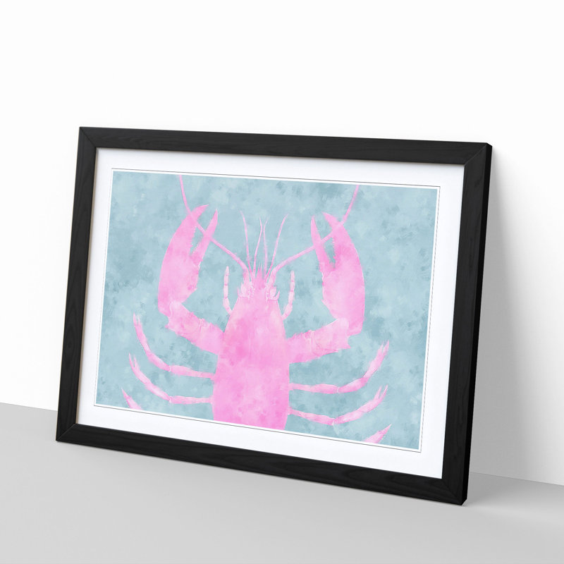 Pink And Duck Egg Blue Lobster - Single Picture Frame Print, Black, 33cm H x 45cm W x 2cm D