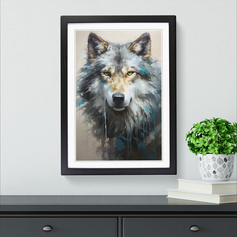 Wolf Hard Edge Painting - Single Picture Frame Print on Wood, Black, 46cm H x 34cm W x 2cm D