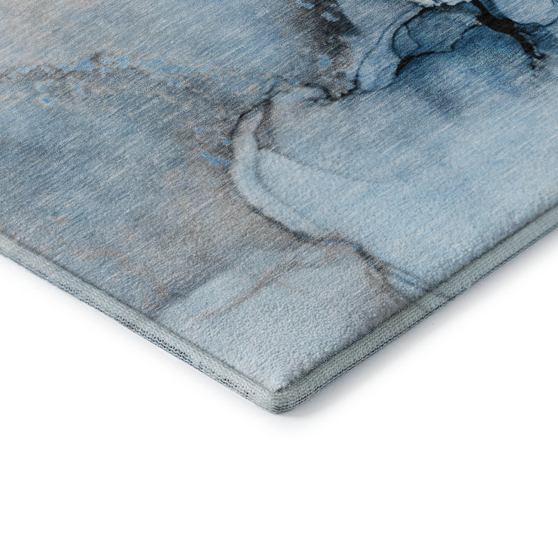 Tapis bleu Cerrito AMF506 lavable à la machine de qualité supérieure, Rectangle 5 pi x 7 pi 6 po