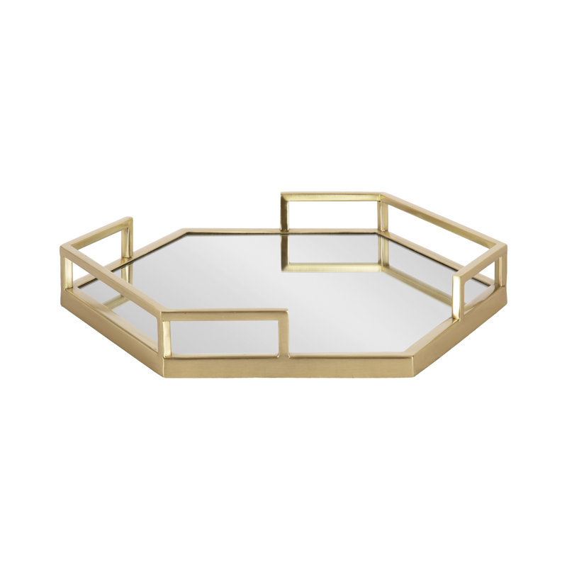 Mirrored Hexagon Tray with Handles