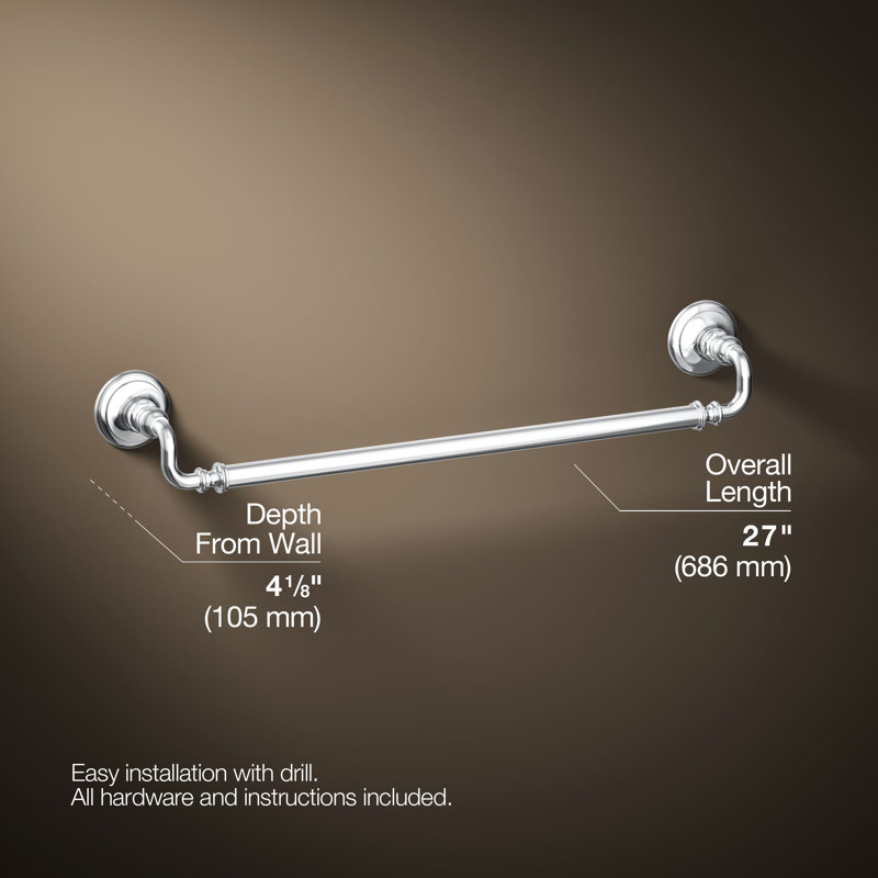 Artifacts® Wall Mounted Towel Bar, Polished Chrome, 3" H x 27" W x 3.5" D