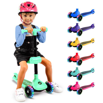 3-Wheel Foldable Kids Scooter - Child Toy Scooter with Built-in LED Wheel Lights, Foldable Seat, and Easy Manoeuvring Lean-to-Steer Technology (Mint Green)