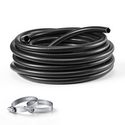 Suction Hose 1" x 82 ft Heavy Duty PVC Suction Pump Hose Assembly, for Swimming Pools Trash Pump, Water Transfer, High Pressure Resistance, Weather-Proof & Burst-Resistant, with Clamps, Black