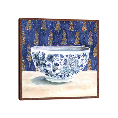 Blue China With Floral Wallpaper by Miri Eshet - Painting on Canvas