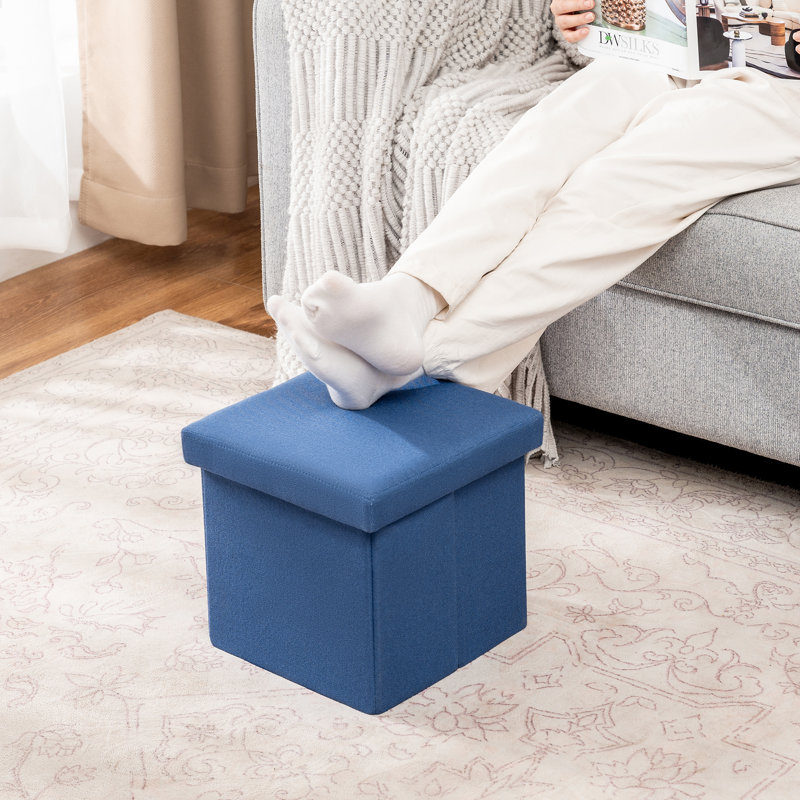Cube Storage Ottoman With Tray, Blue