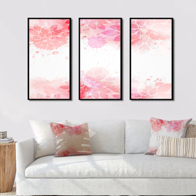 Abstrait fleurs roses éclaboussures II - ensemble d'art moderne sur toile encadrée moderne de 3