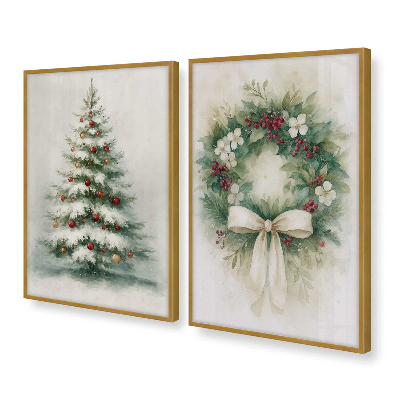 Ensemble de 2 impressions Evergreen Elegance, Or poli, H 15,5 po x l 25 po