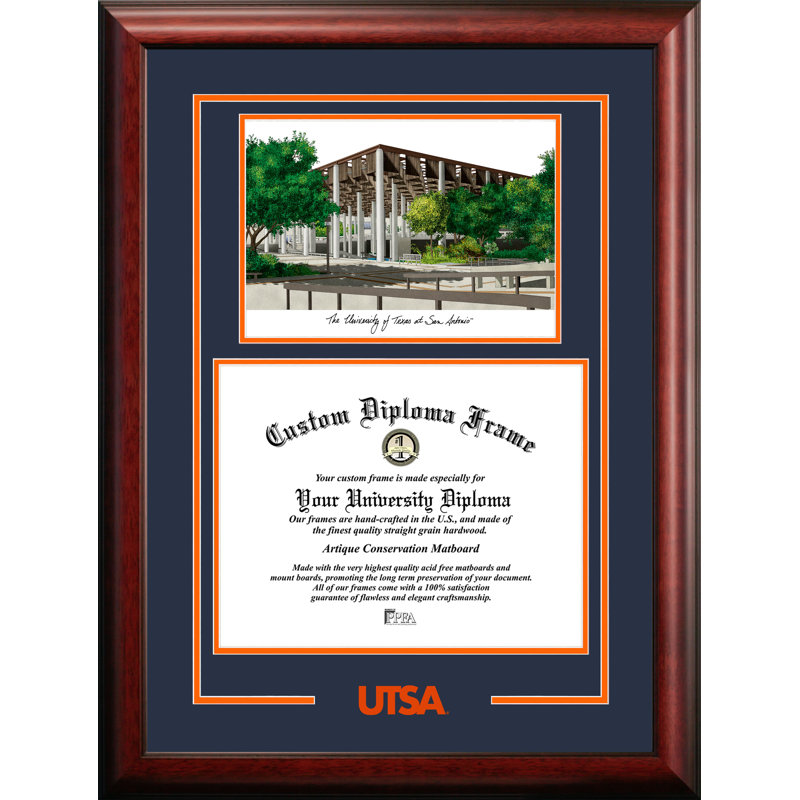 « texas, san antonio roadrunners », diplôme diplômé diplômé avec cadre de lithographie par images campus NCAA