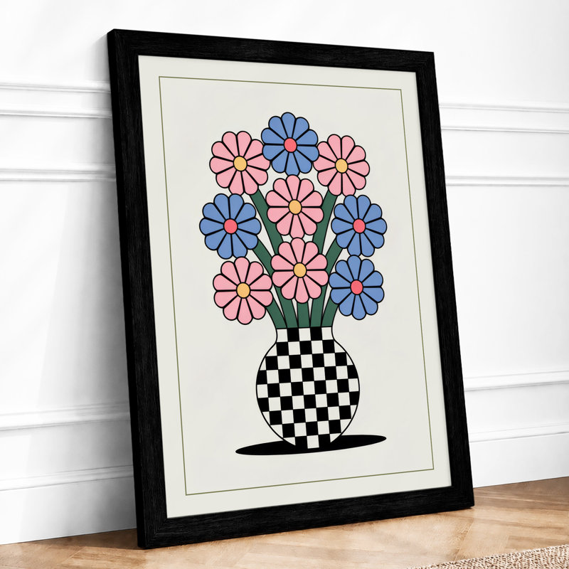 Checkered Bloom Mid-Century - Framed Print, A4 - 29.7 x 21.0 cm, Black