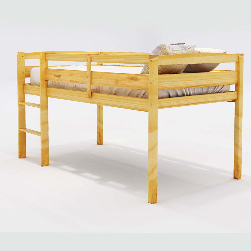 Lit mezzanine bas simple en bois avec échelle, finition blanche, Noyer