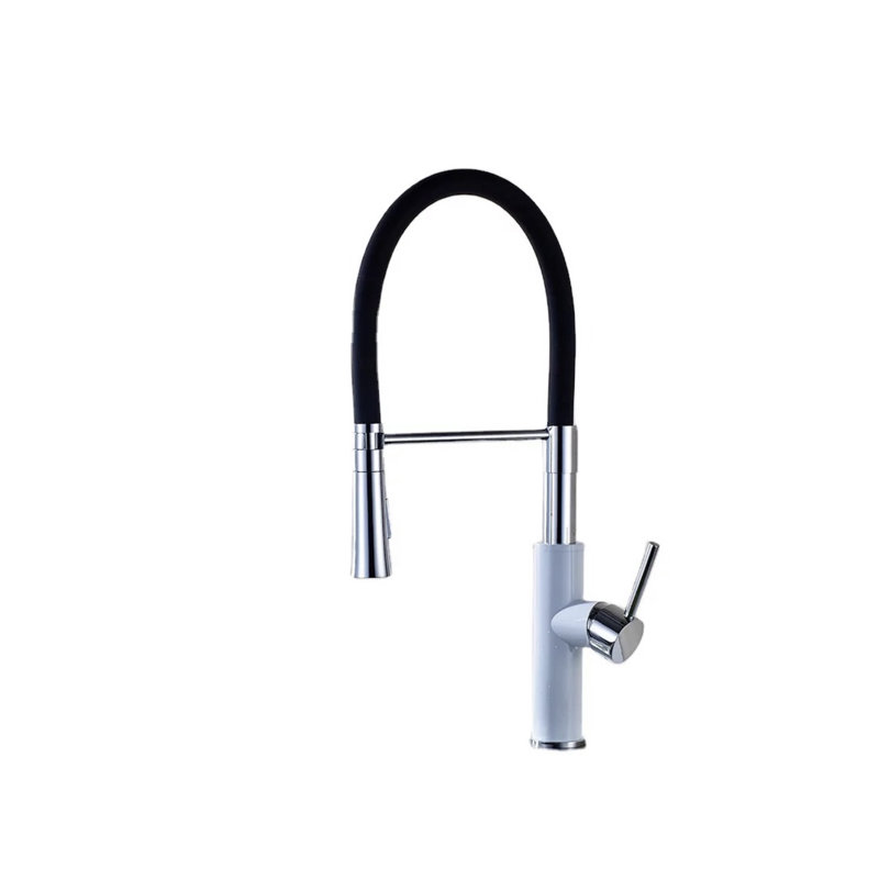 AvaMalis Pull Down Kitchen Faucet, White/Chrome
