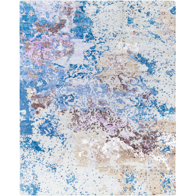 Tapis moderne noué à la main de conception unique - bleu marine, 8 pi 3 po x 10 pi 2 po Modern