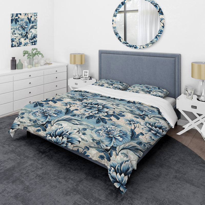 Ensemble de housse de couette Damask maritime, Housse de couette simple + 1 taie décorative stan