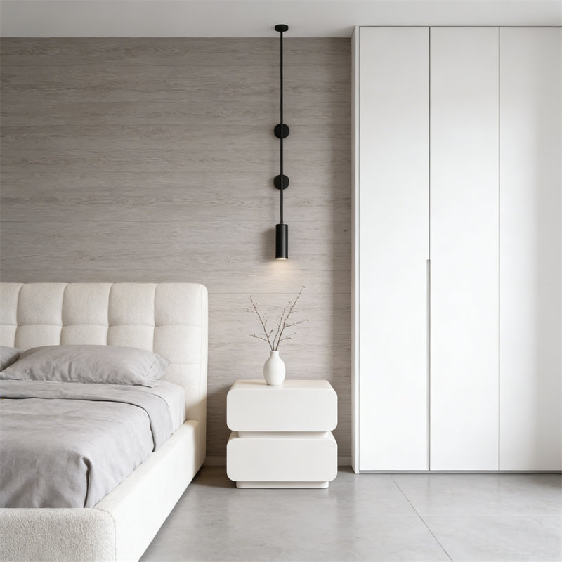 Table de chevet douce et arrondie blanc crème, table de chevet sans tiroir à 2 tiroirs, armoire de rangement moderne pour la chambre à coucher, décoration boho et minimaliste