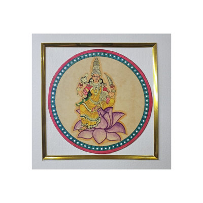 Goddess Dhan Lakshmi Ganjifa-Style Painting | Natural Colors On Paper | By Babita
