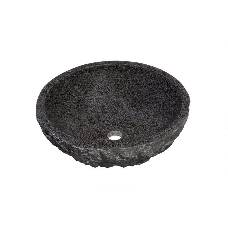 Novatto Absolute 17'' Natural Granite Stone Circular Bathroom Sink, Matte Black