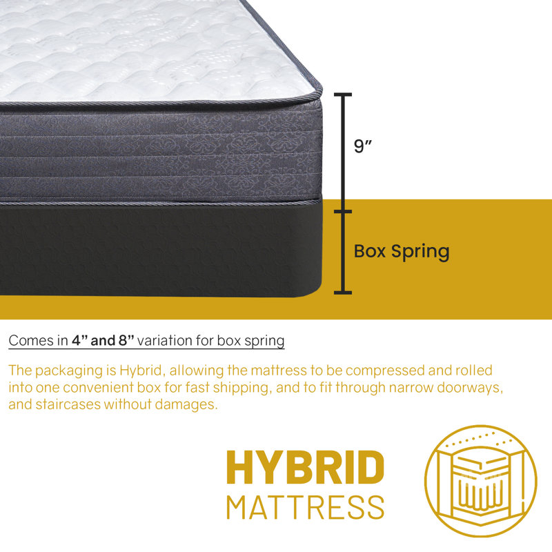Matelas hybride mi-ferme 9 po Krause, Très grand, Profil bas (4 po)