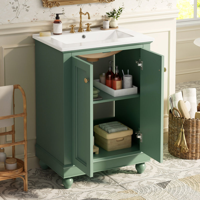 Meuble-lavabo moderne, conception simple et élégante avec rangement à fermeture en douceur, tablette réglable, meuble-lavabo avec lavabo en céramique