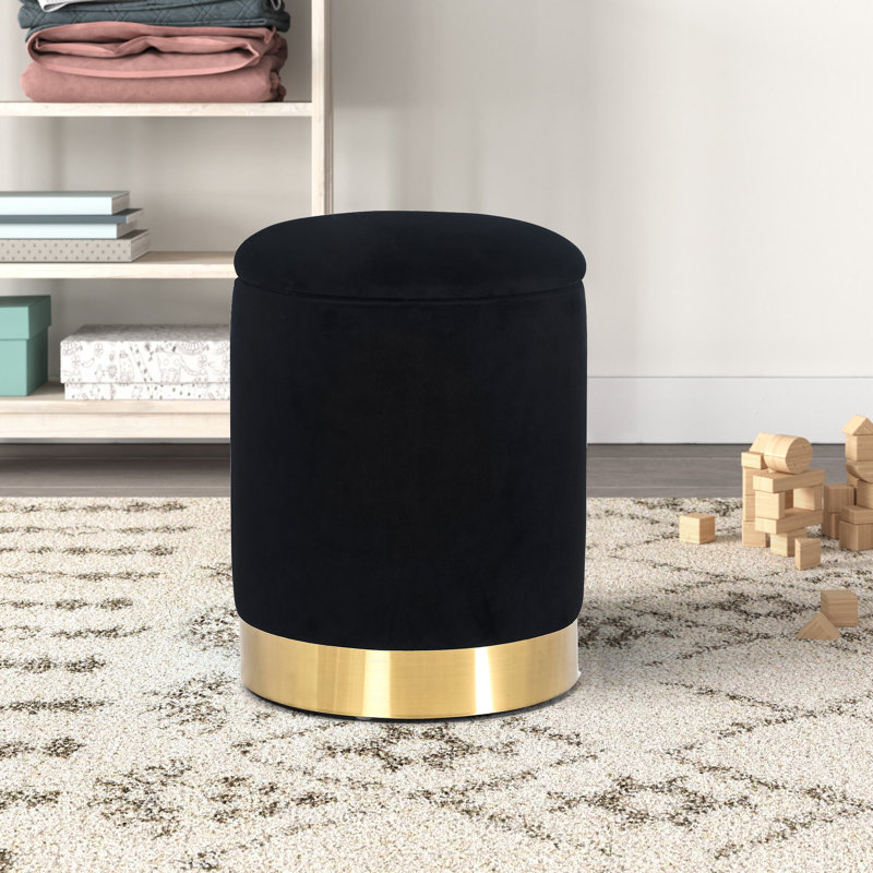 Tabouret de rangement rond, Velours jaune, Argent