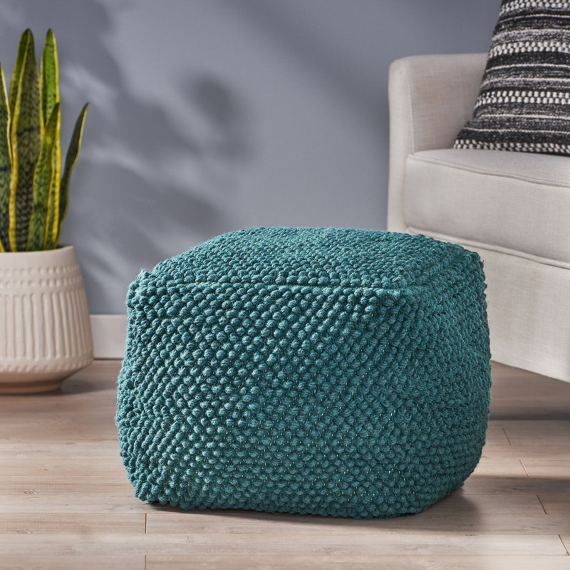 Hardt Upholstered Pouf, Teal Wool