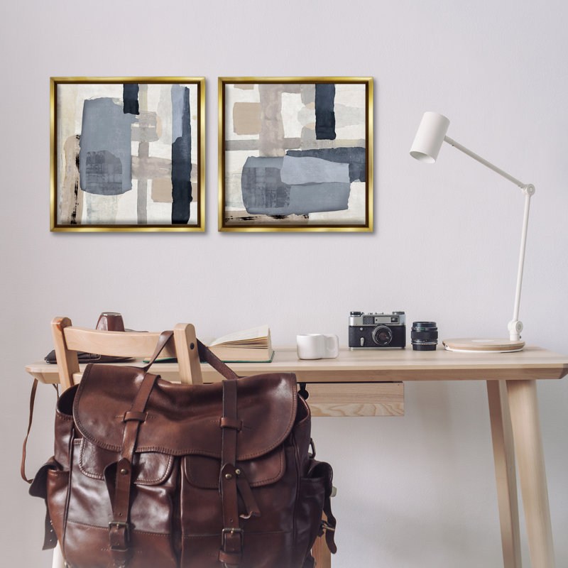 «Neutral Linear Abstracts», ensemble de 2 toiles flottantes encadrées, design par Jacob Q, H 18 po x l 18 po