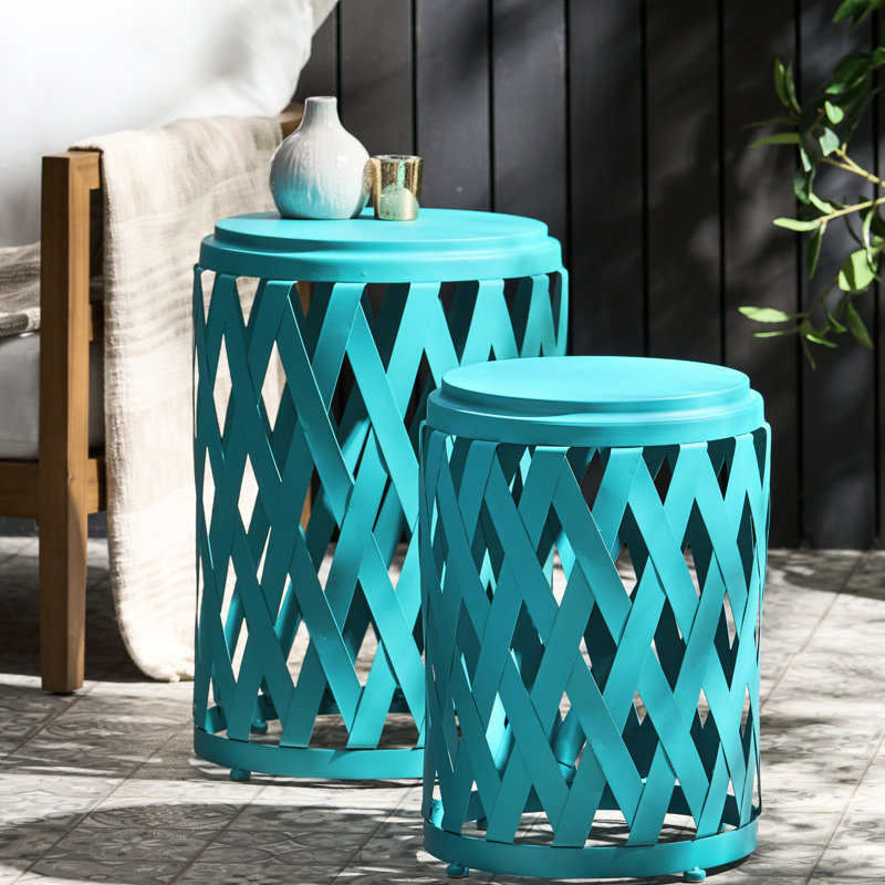 Tables d'appoint de patio en fer léger sarcelle mat, 2 accessoires de patio sarcelle, léger, patio, 2