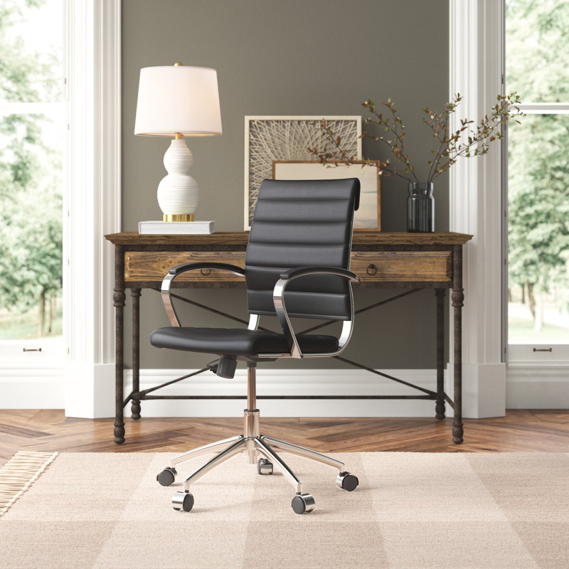Chaise de travail Rossie, Non, Similicuir noir