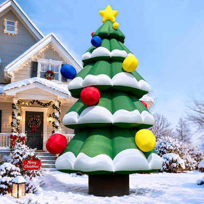 Arbre de Noël gonflable 20 pi avec souffleur et étui de transport, boîtes multicolores et étoile, décoration de fête extérieure pour la fête des fêtes - Décoration de Noël gonflable pour pelouse
