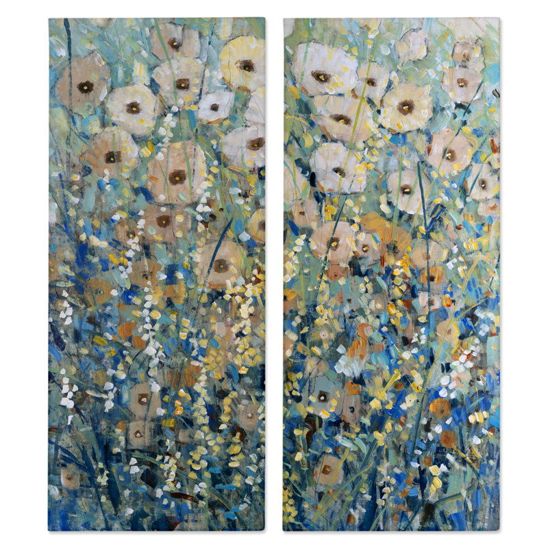 «Sunny Field of Flowers», ensemble d'art mural sur toile 2 pièces, design par Tim Ottoole, H 10 po x l 48 po