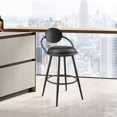 Tammis Swivel Counter or Bar Stool with Black Iron Frame and Faux Leather